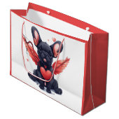 Valentines French Bulldog Cupid Große Geschenktüte (Vorderseite Schrägansicht)