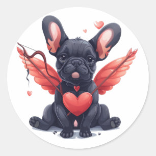 Valentines French Bulldog Cupid Runder Aufkleber