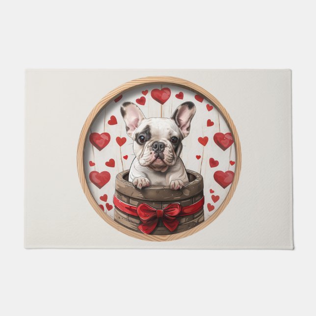 Valentines French Bulldog Fußmatte (Vorderseite)