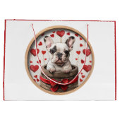Valentines French Bulldog Große Geschenktüte (Rückseite)