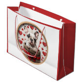 Valentines French Bulldog Große Geschenktüte (Vorderseite Schrägansicht)