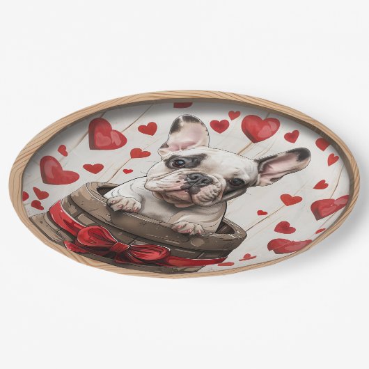Valentines French Bulldog Pappteller (Schrägansicht)