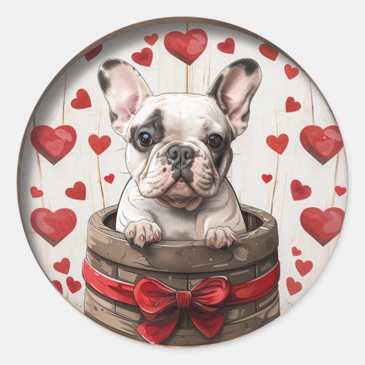 Valentines French Bulldog Runder Aufkleber (Vorderseite)