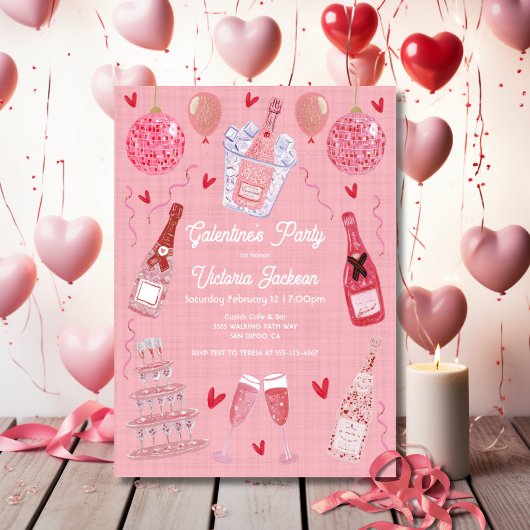 Valentine's Galentine's Day Champagne Party Pink Einladung