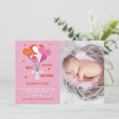 Valentines Geburtsankündigung Niedlich Hearts Bouq Ankündigung (Stehend Vorderseite)