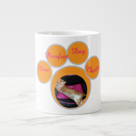 Valentine's Ginger Cat Pawprint Photo Jumbo-Tasse (Vorderseite)