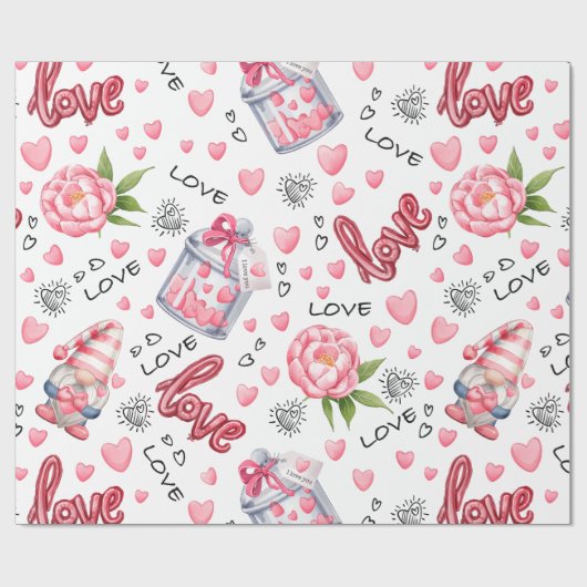 Valentines Gnome Geschenkpapier (Flach)