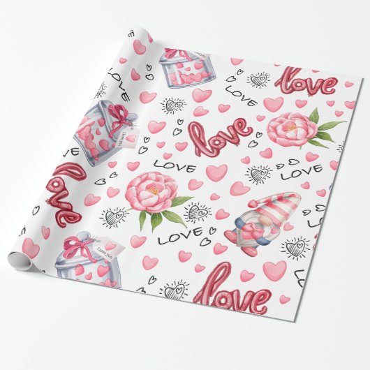 Valentines Gnome Geschenkpapier (Ungerollt)