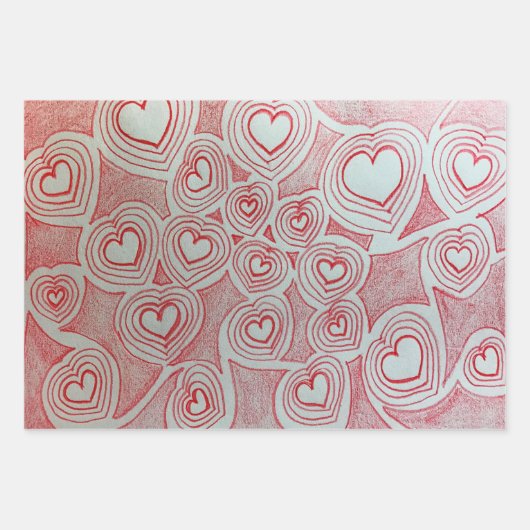 Valentines handgezeichnet Rotherz-Doodle-Muster Geschenkpapier Set (Vorderseite 3)