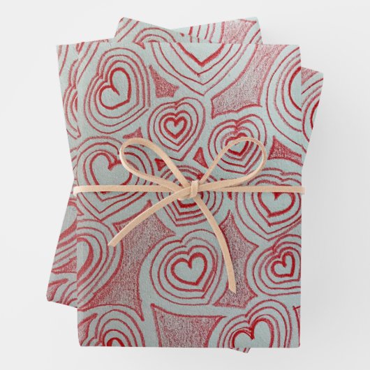 Valentines handgezeichnet Rotherz-Doodle-Muster Geschenkpapier Set (Beispiel)