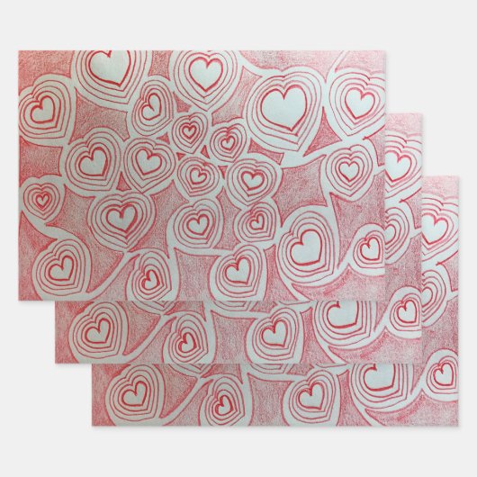 Valentines handgezeichnet Rotherz-Doodle-Muster Geschenkpapier Set (Set)