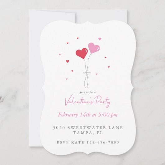 Valentine's Heart Balloons Party Einladung (Vorderseite)