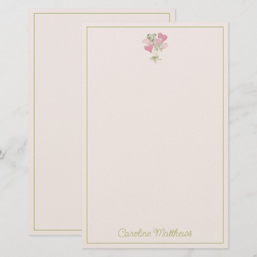 Valentine's Heart Pink and Green Heart Balloons Briefpapier (Vorne/Hinten)