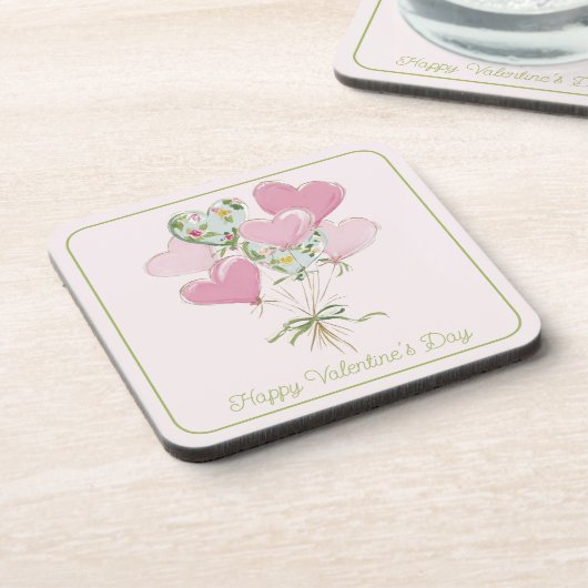 Valentine's Heart Pink and Green Heart Balloons Getränkeuntersetzer (Linke Seite)