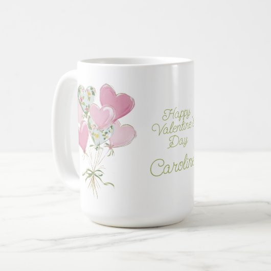 Valentine's Heart Pink and Green Heart Balloons Kaffeetasse (Vorderseite Links)