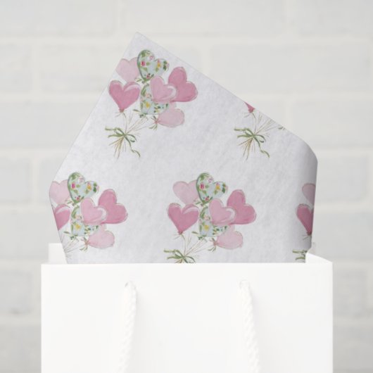 Valentine's Heart Pink and Green Heart Balloons Seidenpapier (Geschenktüte)