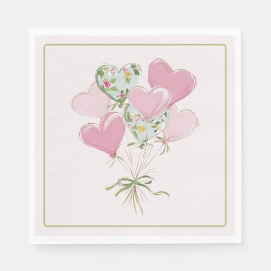 Valentine's Heart Pink and Green Heart Balloons Serviette (Vorderseite)
