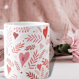 Valentines Heart Pink Red Stylish Muster Monogram Kaffeetasse