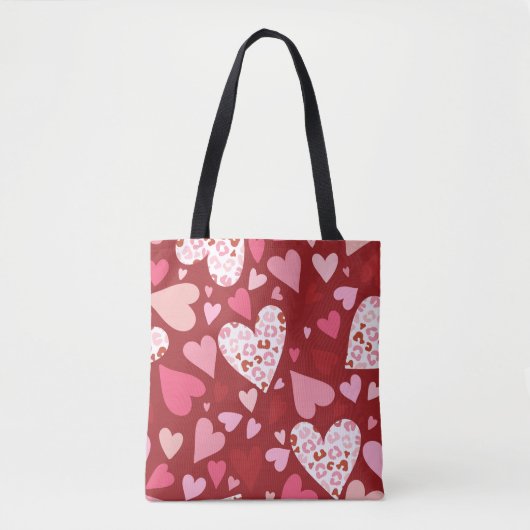 Valentine's Heart Print Tote Bag - Rot & Rosa Lieb Tasche (Vorderseite)