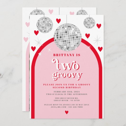 Valentines Heart Retro Disco arch Einladung (Vorne/Hinten)