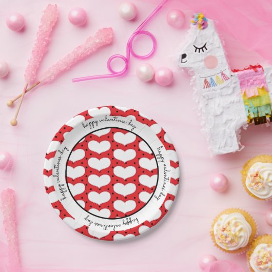 Valentines Hearts and Polka Dots Paper Plate Pappteller (Party)