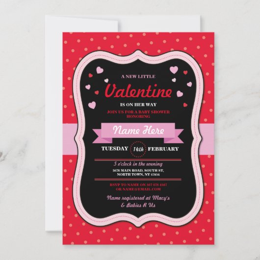 Valentines Hearts Baby Dusche Girl Liebe Roter Ros Einladung (Vorderseite)