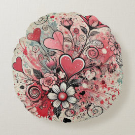 Valentines Hearts / Daisy / Spritzer Art Rundes Kissen