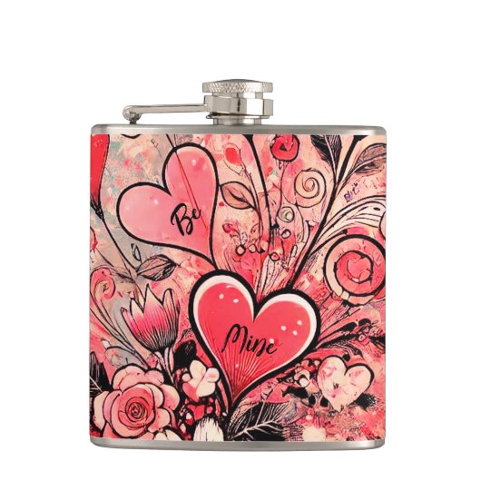 Valentines Hearts / Daisy / Spritzer Art / Sangria Flachmann (Vorderseite)
