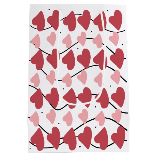 Valentines Hearts Doodles Dots Muster Mittlere Geschenktüte (Rückseite)