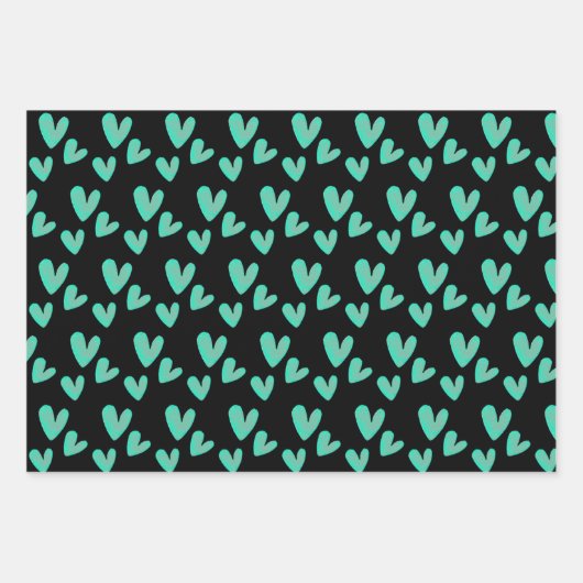 Valentines Hearts Hand bemalt Wasserfarben Geschenkpapier Set (Vorderseite 3)