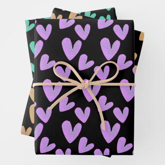 Valentines Hearts Hand bemalt Wasserfarben Geschenkpapier Set (Beispiel)