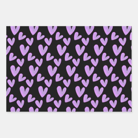 Valentines Hearts Hand bemalt Wasserfarben Geschenkpapier Set (Vorderseite)