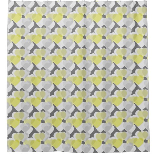 Valentine's Hearts Overlay Yellow and Gray Pattern Duschvorhang (Vorderseite)