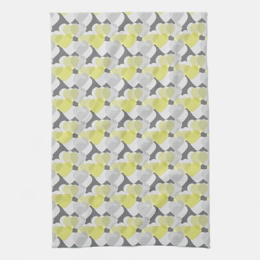 Valentine's Hearts Overlay Yellow and Gray Pattern Geschirrtuch (Vertikal)