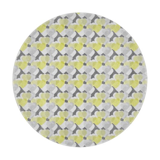 Valentine's Hearts Overlay Yellow and Gray Pattern Schneidebrett (Vorderseite)