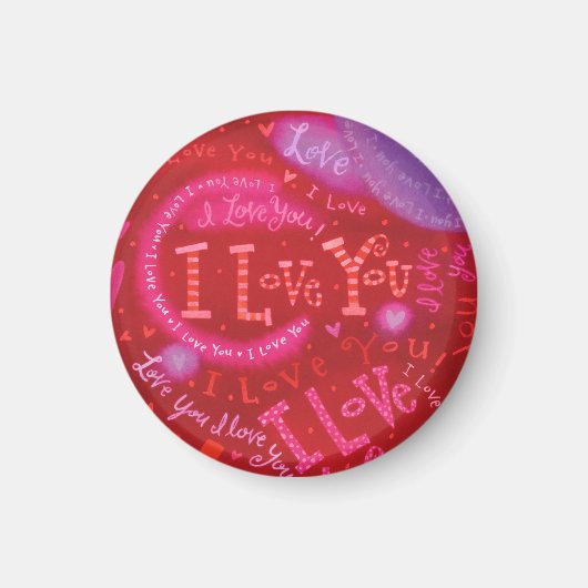 Valentines Hearts Pink Red I Liebe You Typografie Magnet (Vorne)