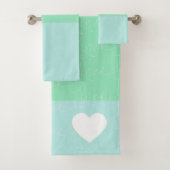 Valentines Herz Hand Gezeichnet Liebe Blue Green Badhandtuch Set (Insitu)