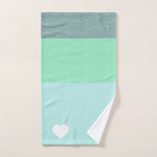 Valentines Herz Hand Gezeichnet Liebe Blue Green Badhandtuch Set (Handtuch)