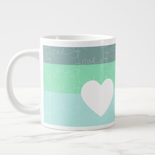 Valentines Herz Hand Gezeichnet Liebe Blue Green Jumbo-Tasse (Links)