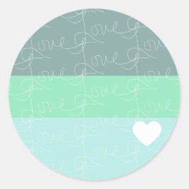 Valentines Herz Hand Gezeichnet Liebe Blue Green Runder Aufkleber