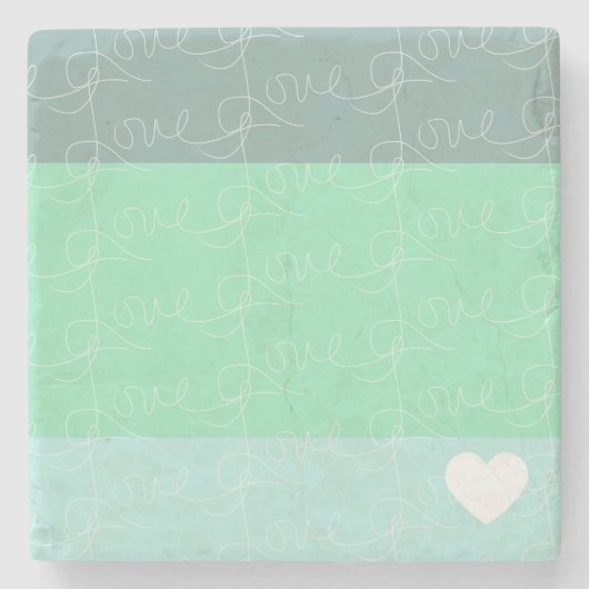 Valentines Herz Hand Gezeichnet Liebe Blue Green Steinuntersetzer (Vorderseite)