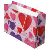 Valentines Herz Muster in Rosa Lila Große Geschenktüte (Vorderseite Schrägansicht)