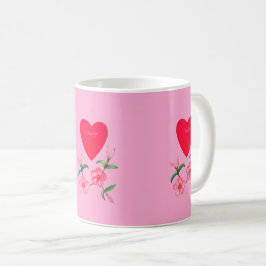 Valentines Herz und rosa Mandevilla Blume Kaffeetasse