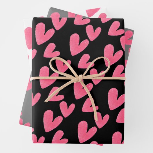 Valentines hören handgemalte Wasserfarbenmuster Geschenkpapier Set (Beispiel)