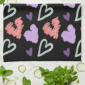 Valentines hören Lila Handgezeichnetes Muster Geschirrtuch (Gefaltet)