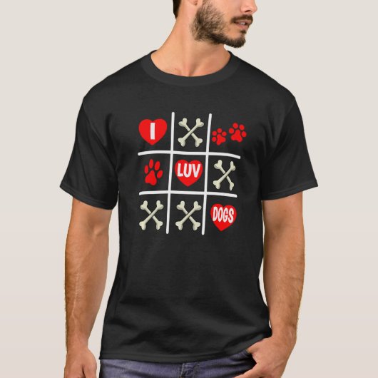 Valentine's Hund Vater Mama Tic Tac Toe I Luv Hund T-Shirt (Vorderseite)