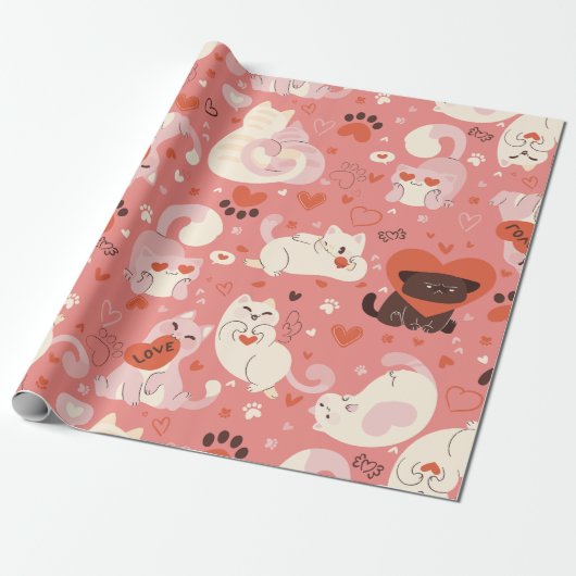 valentines Katzenherz niedliche Pfoten whimsisbeza Geschenkpapier (Ungerollt)