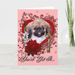Valentines - Key to My Heart - Pekingese - Zoe Feiertagskarte