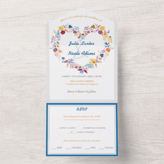 Valentines Liebe Blume Bloom Wedding All In One Einladung (Innen Boden)