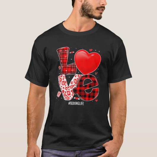 Valentines Liebe Hearts Boxing Buffalo Kariert Leo T-Shirt (Vorderseite)